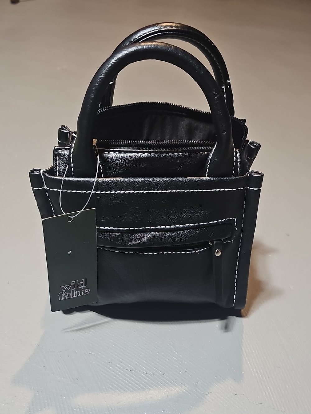 Mini Black Tote Faux Black Leather Hand Bag  By Wild Fable Target NWT